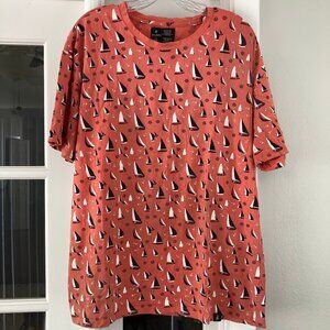 Velero Coral Black White Short Sleeve T Shirt Sailboats X Large